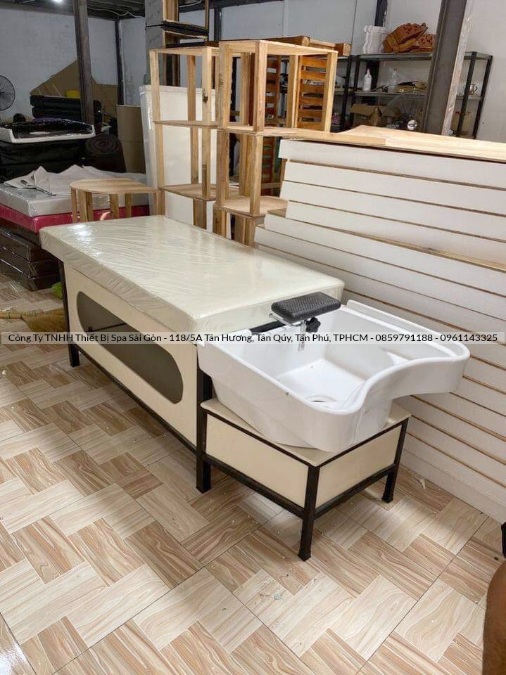 Giường Gội Tai Thỏ Bồn Sứ Chân Sắt
