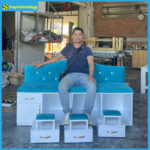 Ghế Nail 3 Chỗ Ngồi Bằng Gỗ Có Hộc Tủ