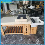 Giường Gội Đầu Tai Thỏ Bồn Nhựa Chân Gỗ Tự Nhiên