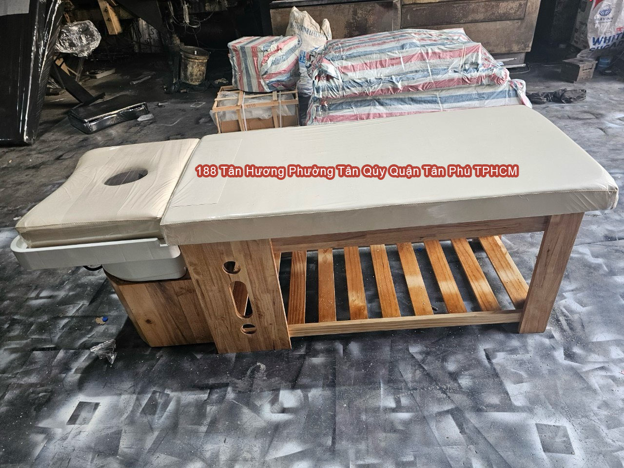 Giường Gội Đầu Tai Thỏ Bồn Nhựa Chân Gỗ Tự Nhiên