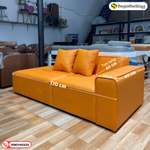 Ghế Sofa Bed Tay Vịn Bọc Da Simili Màu Cam