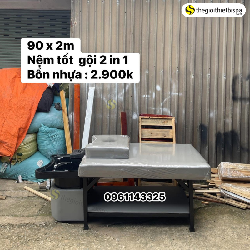 Giường Gội Đầu Tai Thỏ Nhựa Chân Sắt