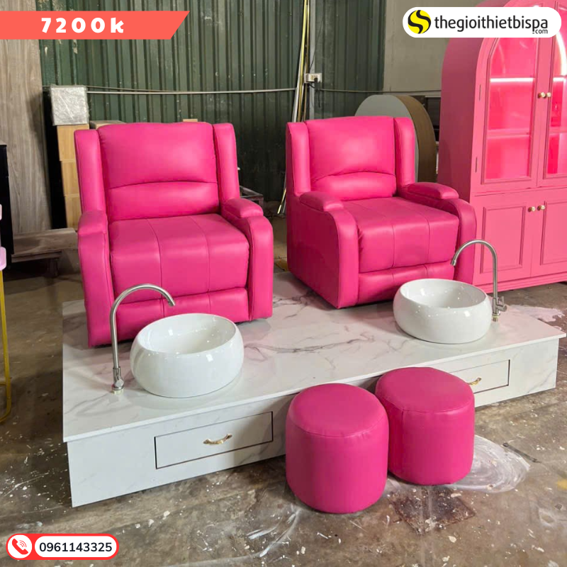 ghế nail bọc vải hồng