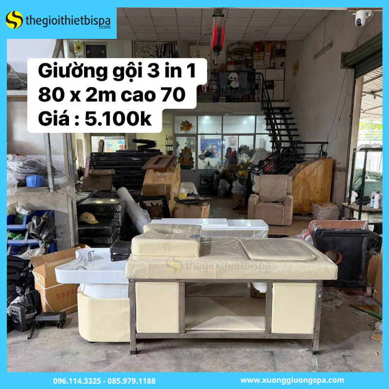 Giường Gội Đầu Chân Inox 3in1 Có Bồn Ngâm